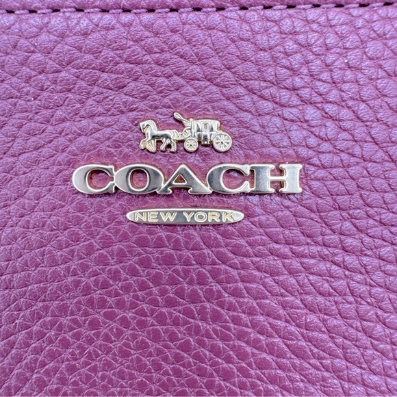 Coach Women's Polished Pebble Leather Small Zip-Top Wristlet Deep Berry NWT - Picture 8 of 9